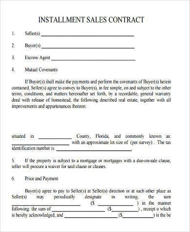 Sample Installment Contract Forms 9 Free Documents in