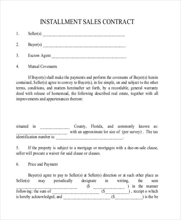 Sample Installment Sales Contract 12 Examples in Word PDF