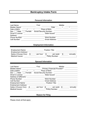 Printable Bankruptcy Intake Form Legal Pleading Template
