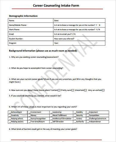 Sample Counseling Intake Forms 9 Free Documents in Word