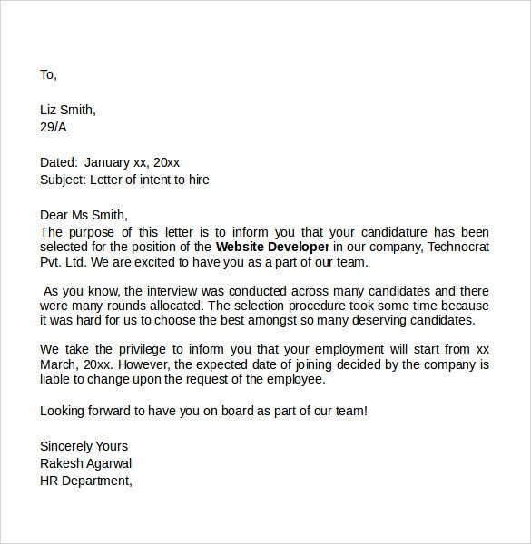 Sample Letter of Intent for a Job 7 Free Documents in