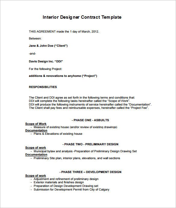 7 Interior Designer Contract Templates Word Pages PDF