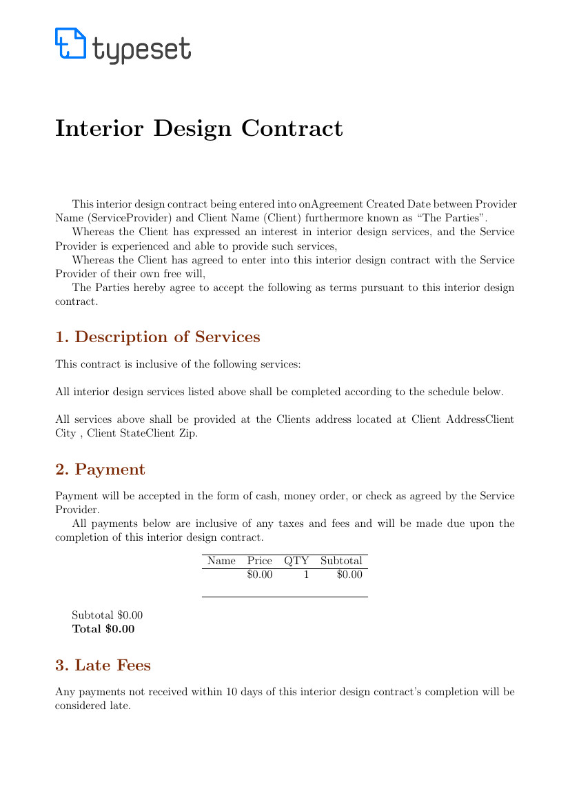Contracts Interior Design Contract Template Template