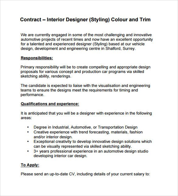 Interior Design Contract Template 12 Download Documents