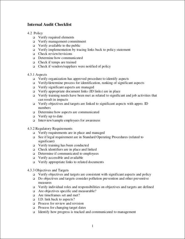 12 Audit Checklist Samples & Templates Excel Word PDF
