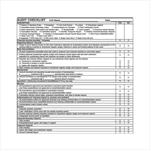 16 Audit Checklist Templates PDF Word Excel Pages