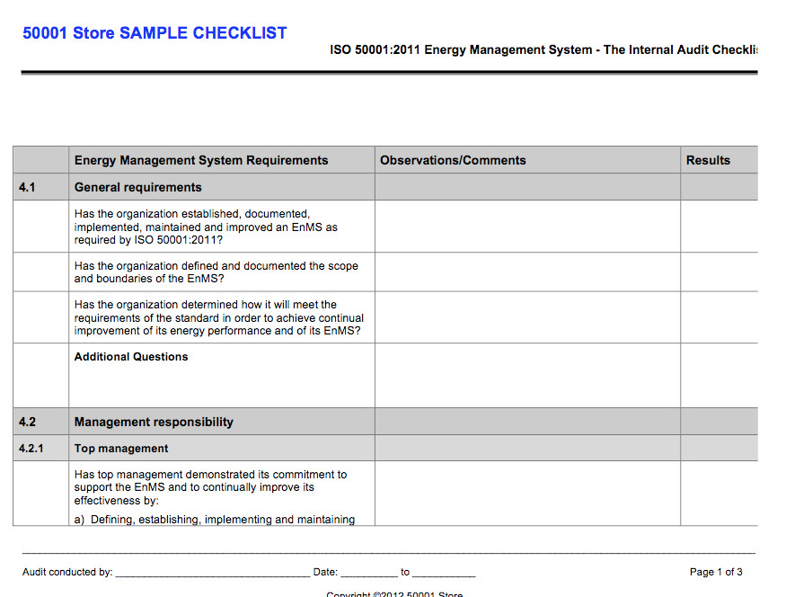 ISO Internal Auditor Checklist Store