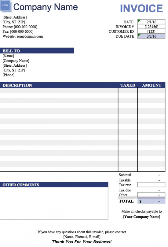 Free Free Blank Invoice Templates in Microsoft Excel xlsx