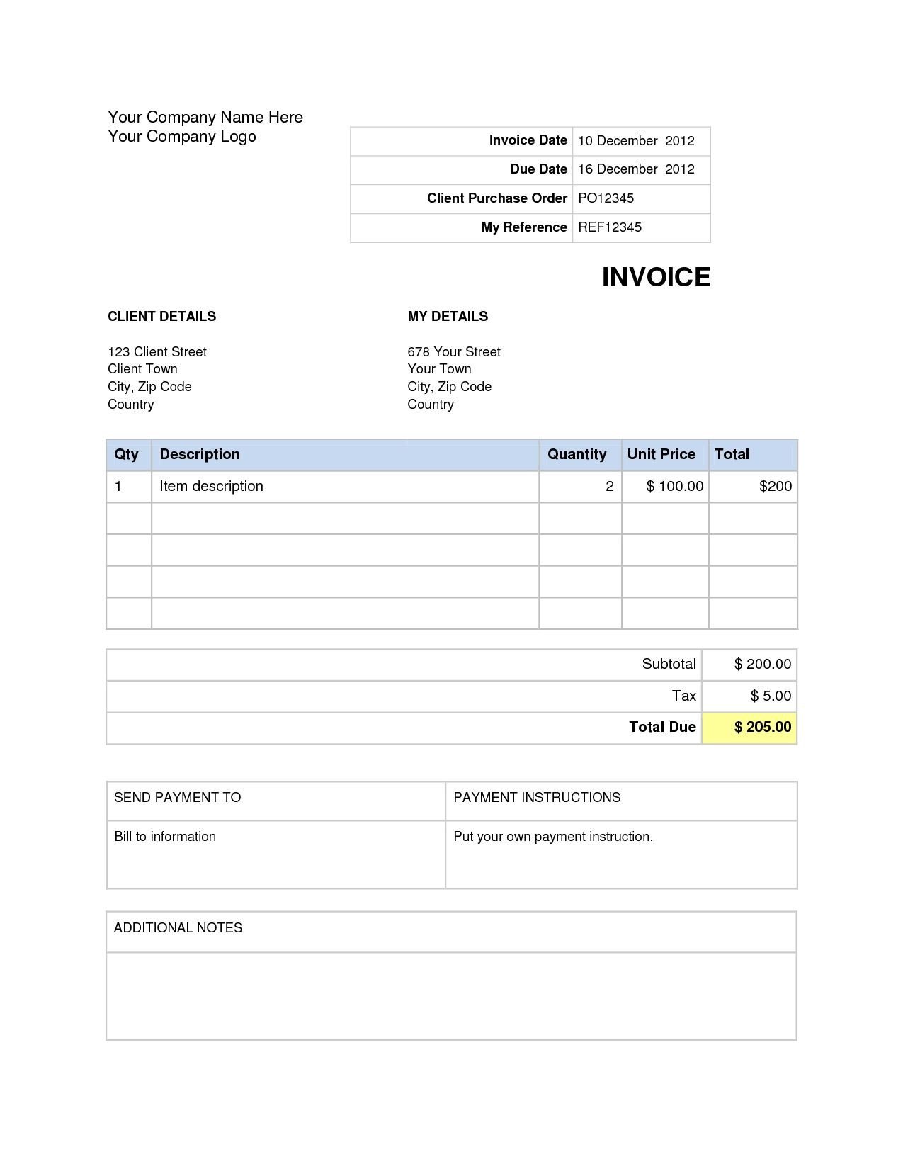 word document invoice template blank invoice template word