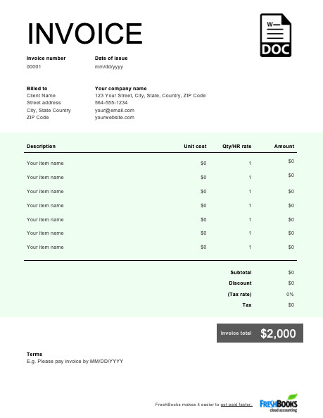 Word Invoice Template Free Download