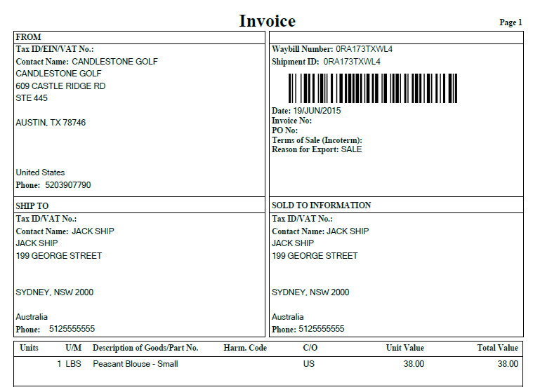 Fillable mercial Invoice