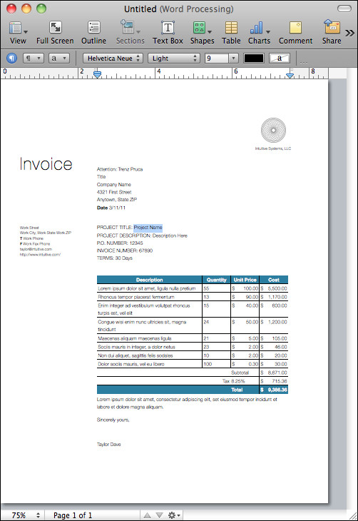 How do I create an invoice in Apple iWorks Pages Ask
