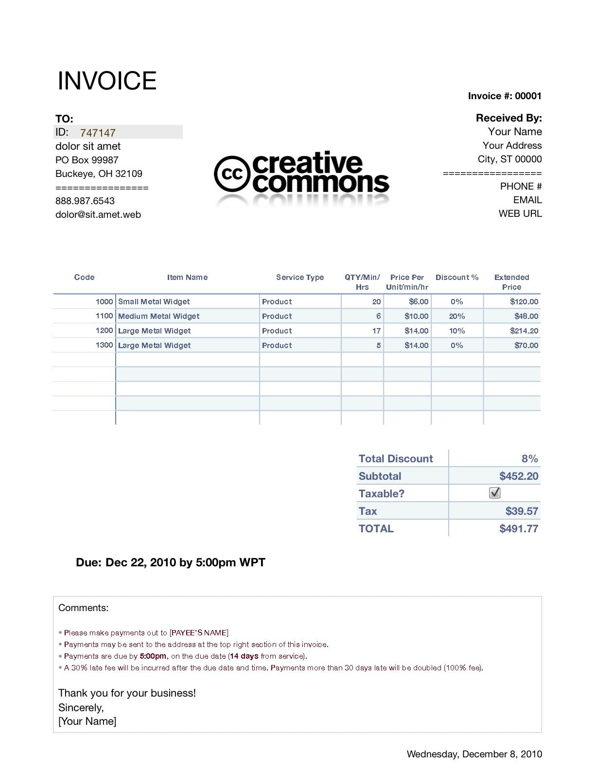 Invoice Template Numbers