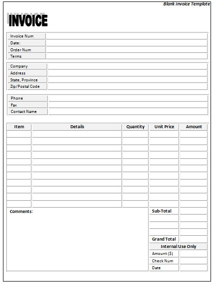 Blank Invoice Template 5 Free Blank Invoices