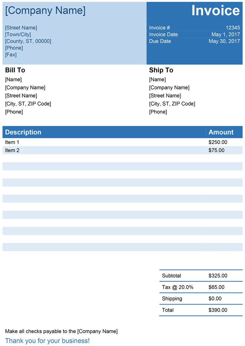 Invoice Template for Word Free Simple Invoice