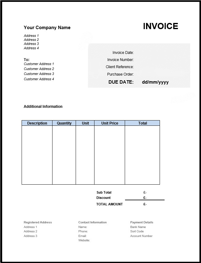 Free Invoice Template UK Use line or Download Excel & Word