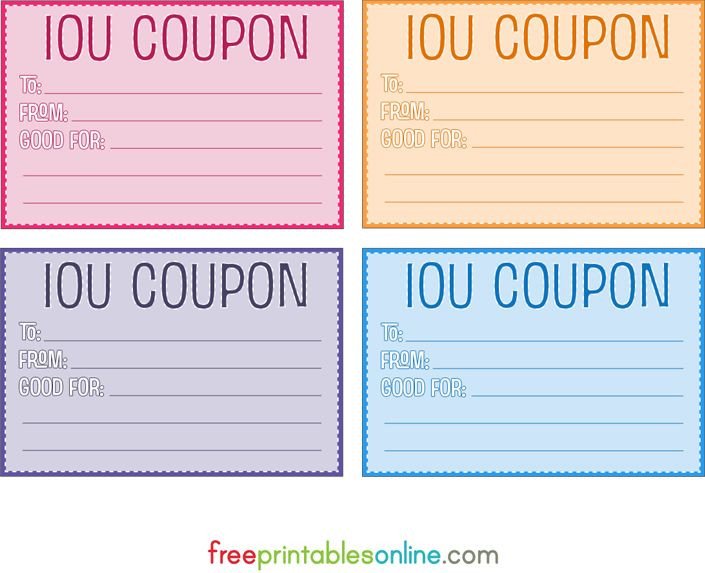 Colorful free printable IOU coupons Printables