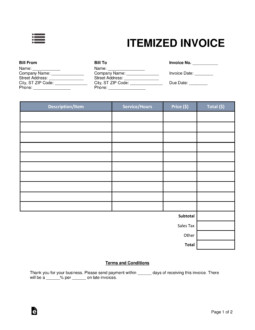 Free Itemized Invoice Template Word PDF