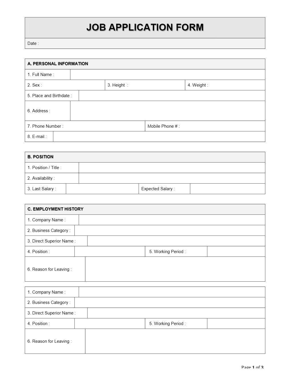 Employee Job Application Form