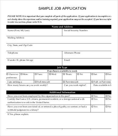 Job Application Form Template 8 Free PDF Documents