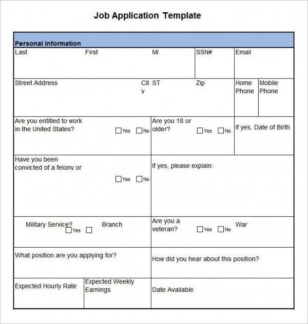 Job Application Template 19 Examples in PDF Word