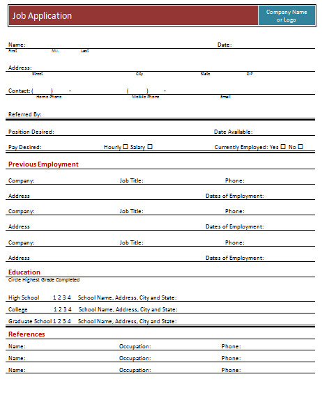 Job Application Template Best Sample that Works