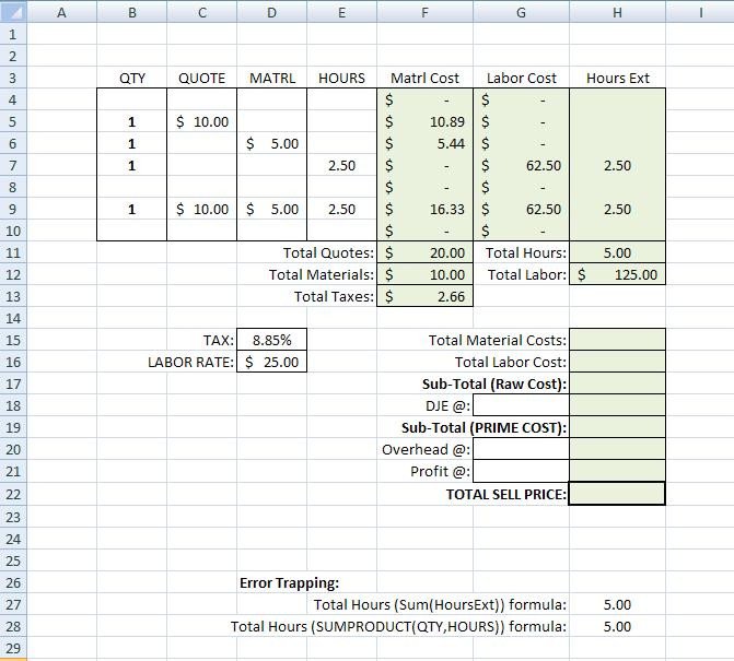 Building a Simple Estimating Template in Excel TM IV