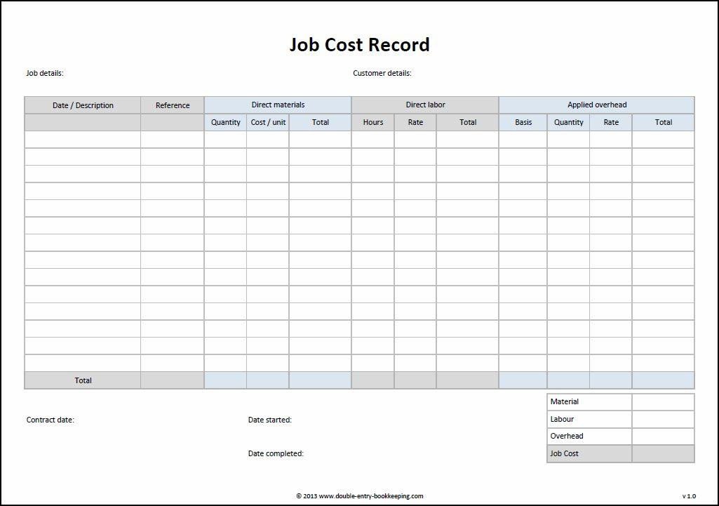 Job Cost Record Template