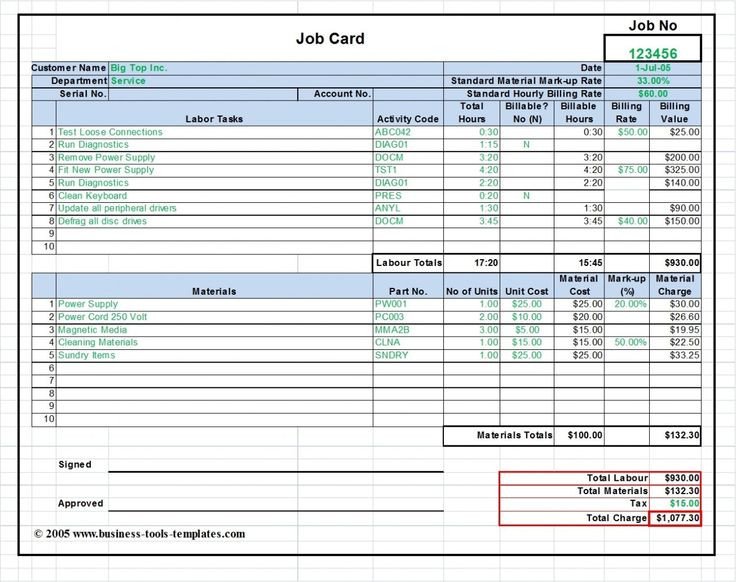 Labor & Material Cost Estimator and Job Card Template MS