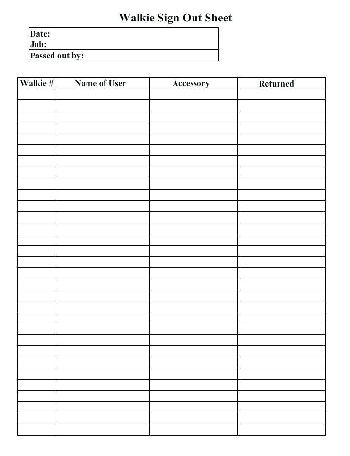 Key Sign Out Sheet