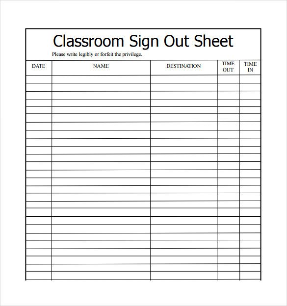 Sign Out Sheets