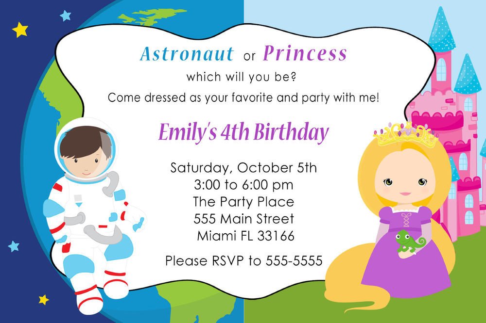 30 Astronaut Princess Invitation Cards Kids Birthday Party