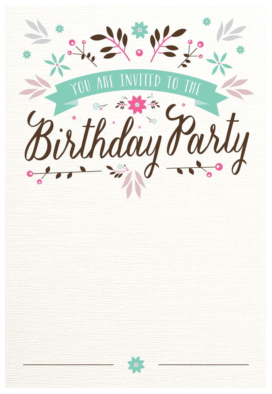 Flat Floral Free Printable Birthday Invitation Template
