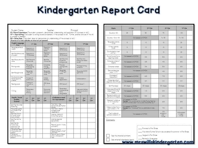 Kindergarten Report Card Free