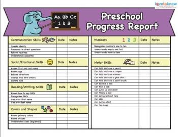 Printable Preschool Progress Reports