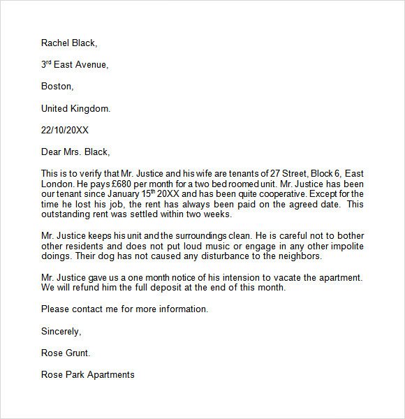 Landlord Reference Letter Template 8 Download Free