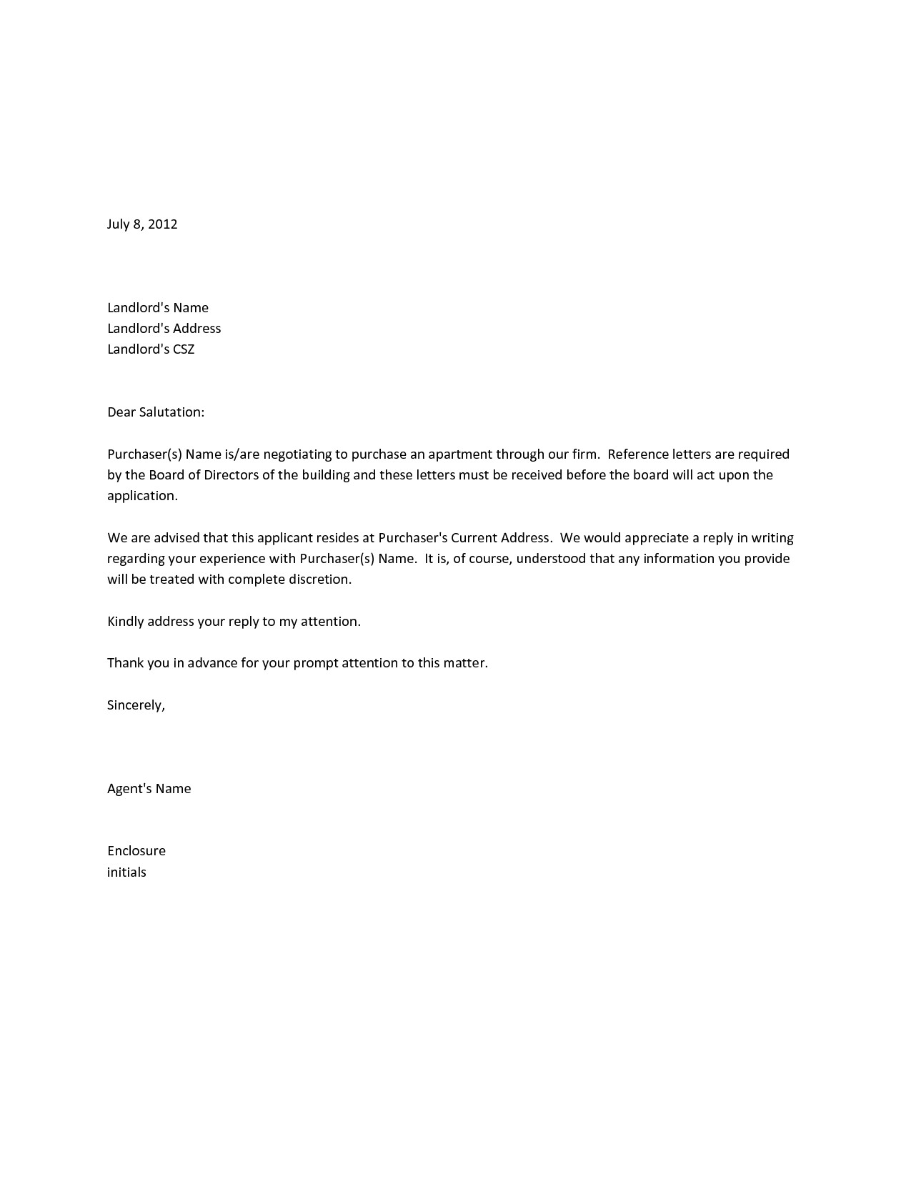 Reference Letter For Landlord From Employer