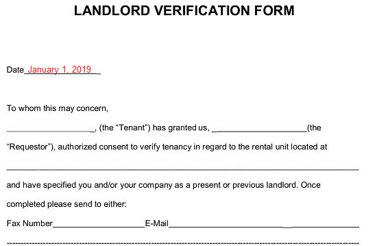 Free Rent Landlord Verification Form PDF