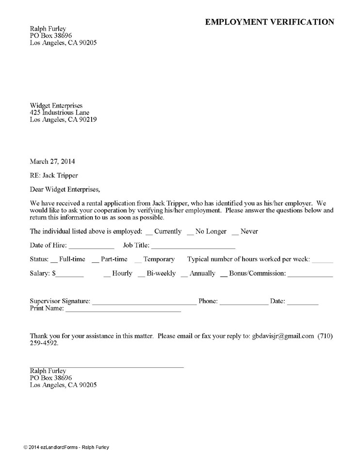 Printable Sample Rental Verification Form Form
