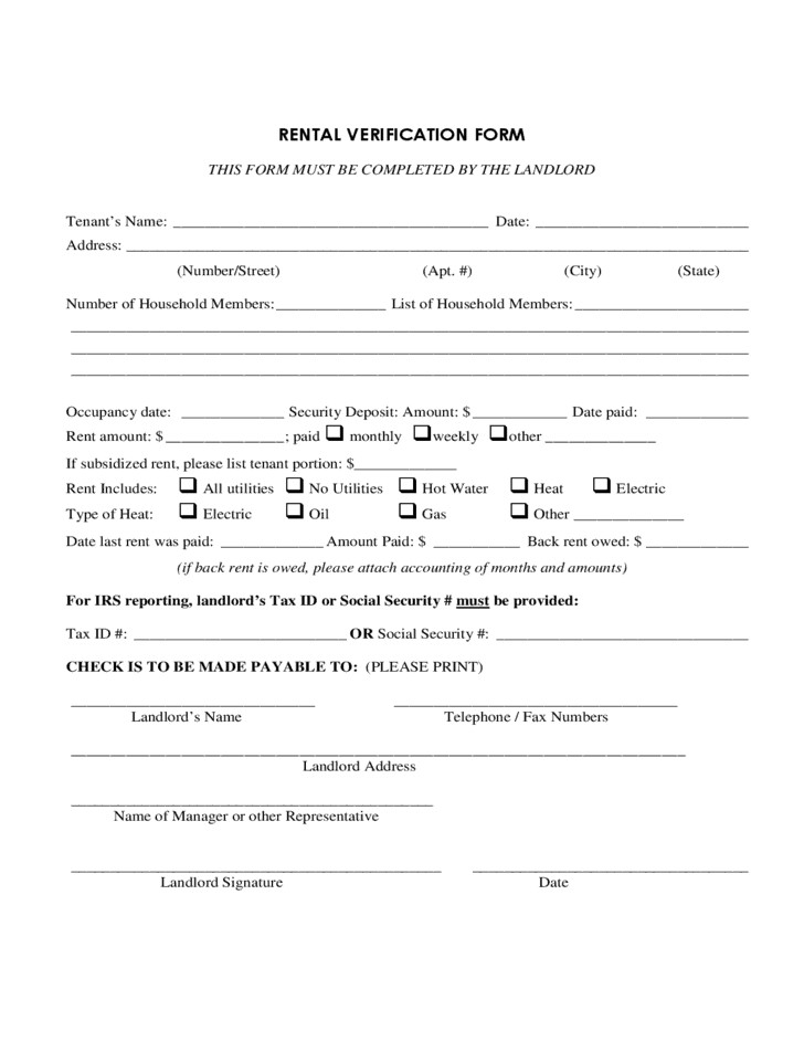 Rental Verification Forms Find Word Templates