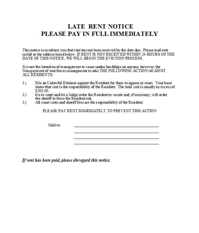 34 Printable Late Rent Notice Templates Template Lab