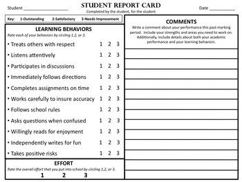 Student Report Card a Self Reflection by Eric Jayne