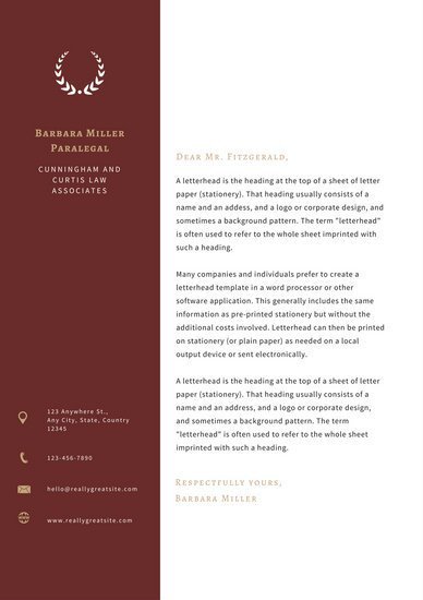 Red Sidebar Law Firm Letterhead Templates by Canva