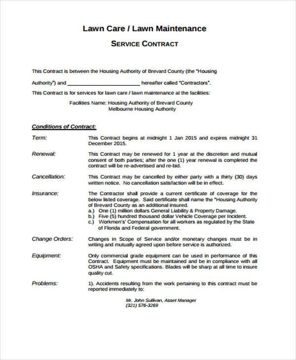 10 Lawn Service Contract Templates Free sample Example