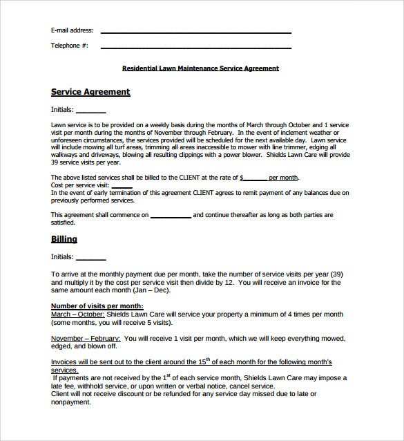 Lawn Service Contract Template 11 Download Documents in