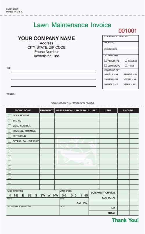 1 Part Landscaping Work Order Invoice 8 1 2
