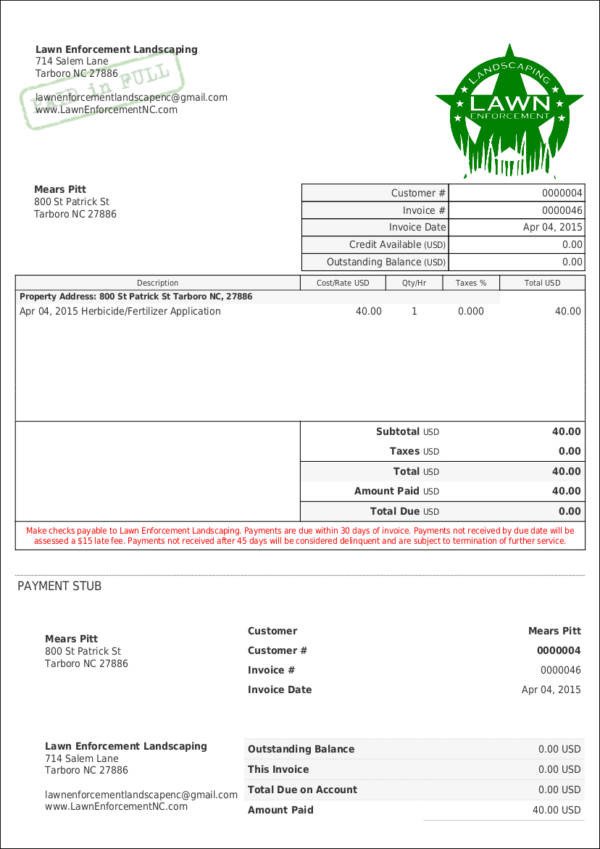 9 Lawn Care Invoice Samples PDF Excel Word