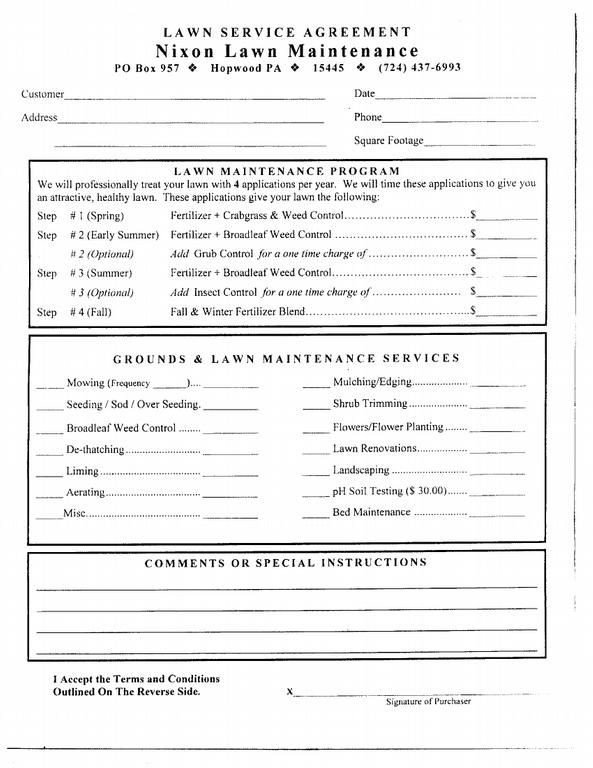 Free Printable Lawn Care Contract Form GENERIC