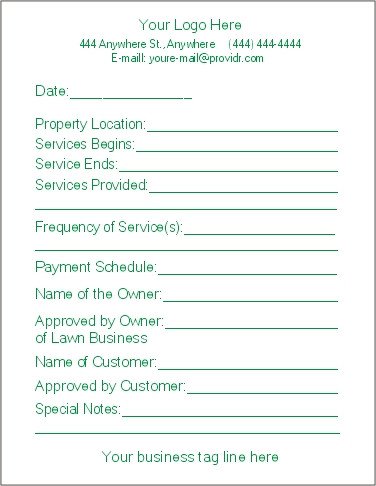 Free Printable Lawn Care Contract Form GENERIC