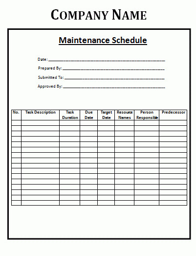 Word Maintenance Schedule template